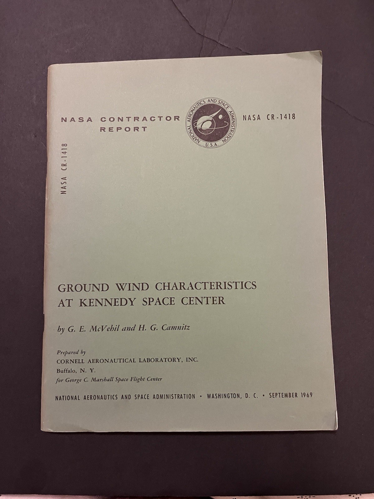 1969 NASA KSC Ground Wind Characteristics Apollo Saturn V Launch Report CR-1418 1969 NASA KSC Ground Wind Characteristics Apollo Saturn V Launch Report CR-1418
