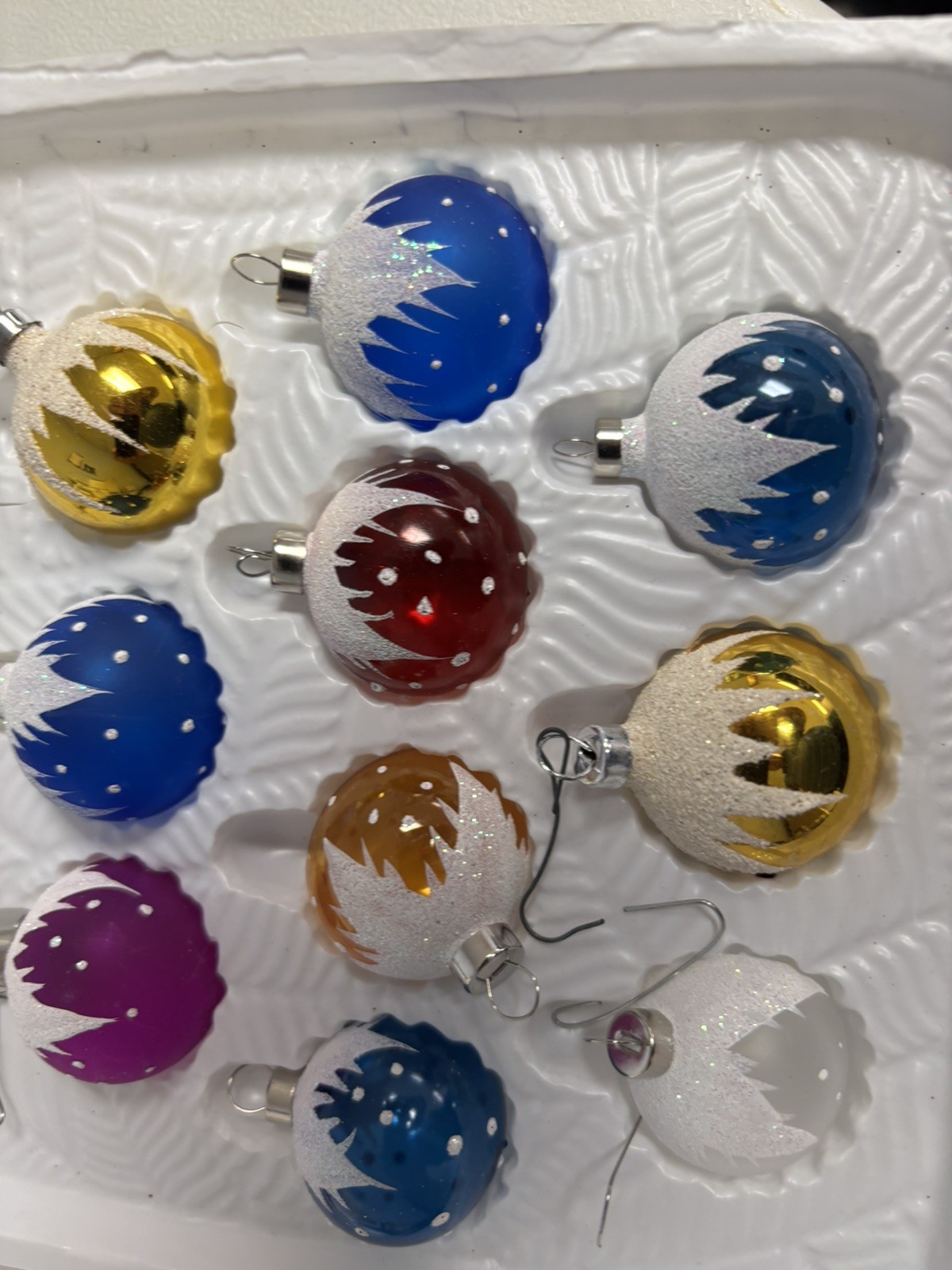 Set of 10-Vtg Christmas Trimmeries Hand-Decorated Glass Ornaments