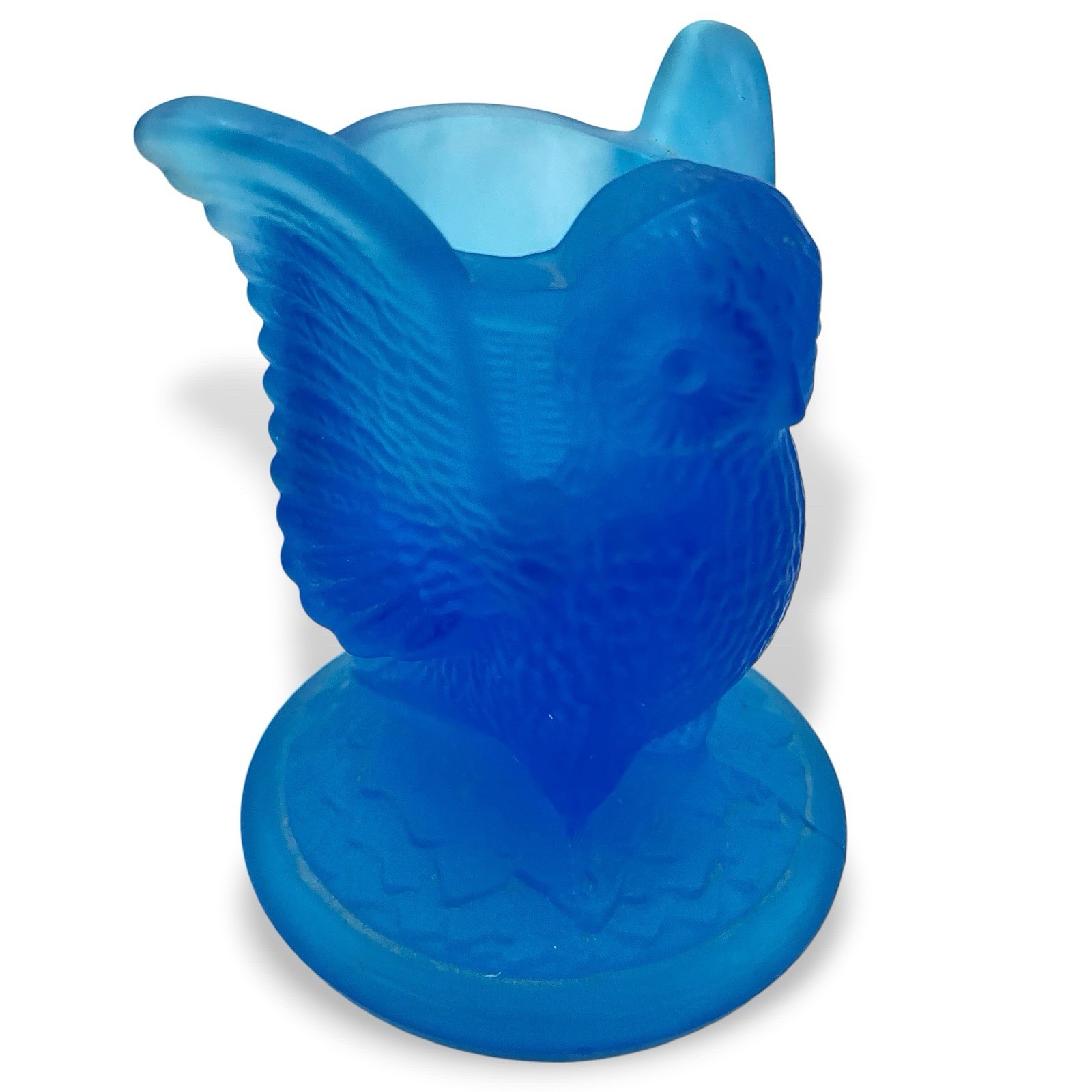 Vintage Westmoreland Glass OWL Toothpick Candle Holder Miniature Vase Blue EUC