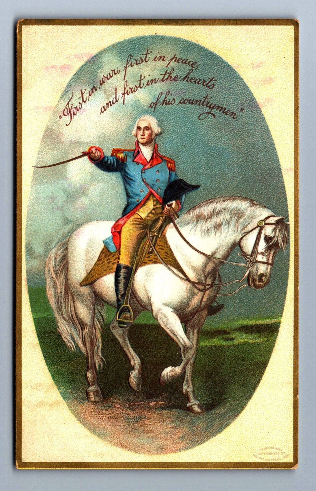 C.1910 WASHINGTON ON HORSE, FIRST IN WAR, PEACE, HEARTS Postcard P19