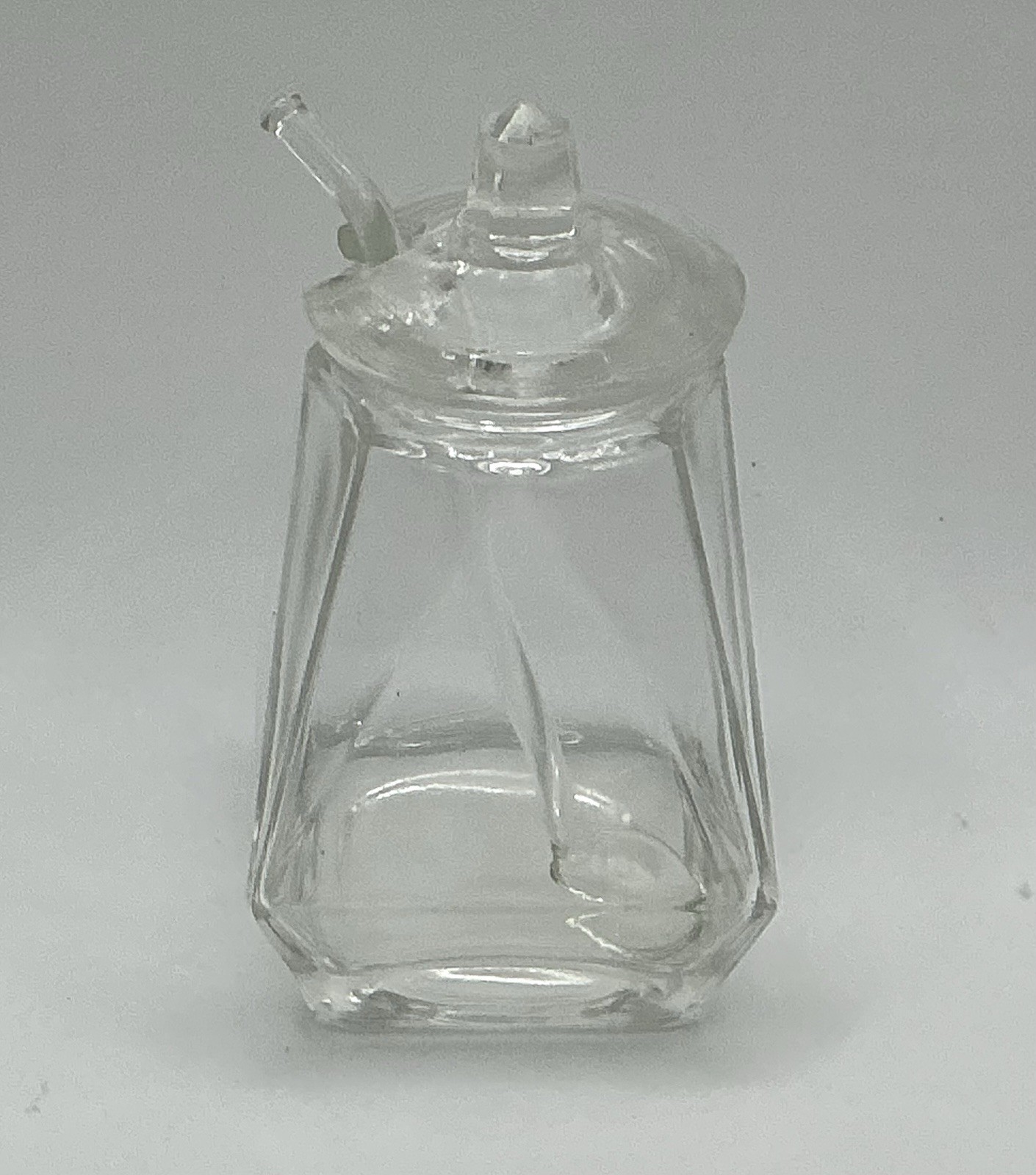 Faceted Glass Jar, Cellar, Pot Matching Lid & Spoon Czechoslovakia Vintage