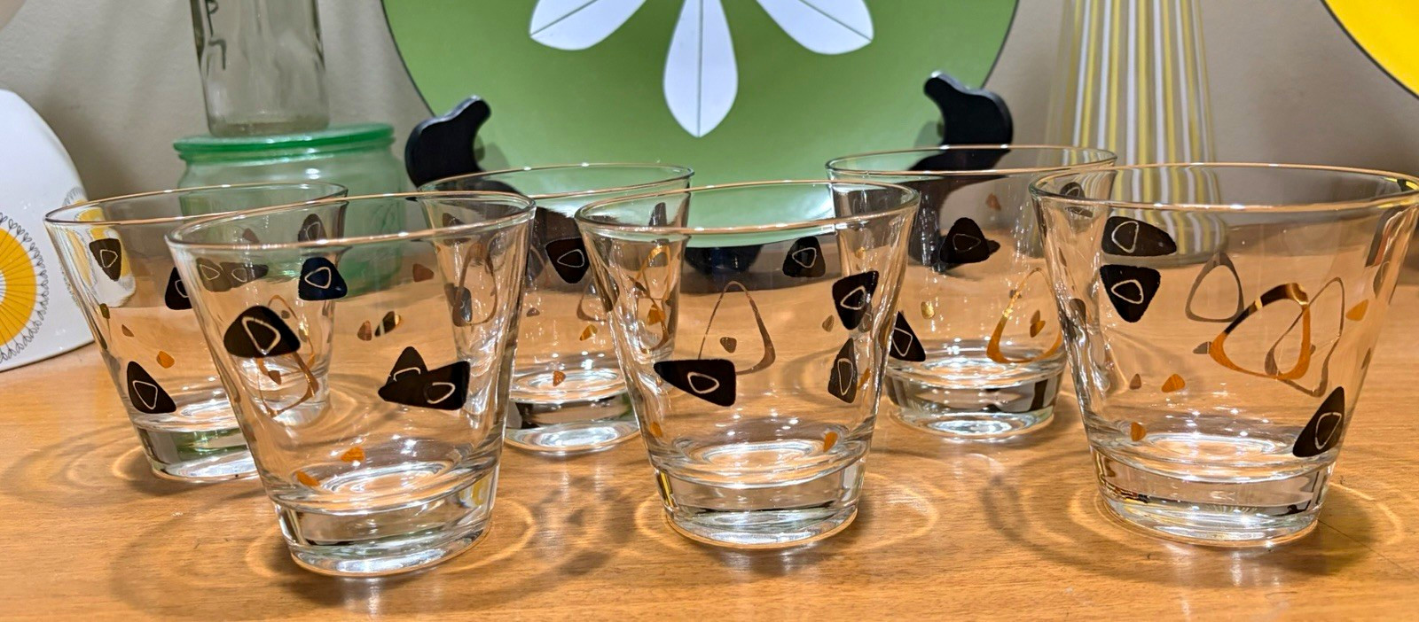 MCM Federal Glass Boomerang/Amoeba black and 22K gold old fashion glasses