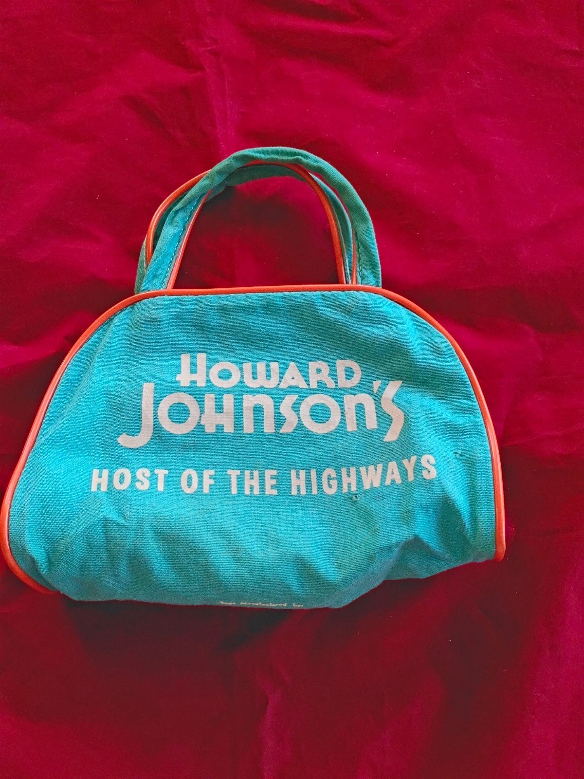 Vintage Howard Johnson\'s Turquoise   Zippered Bag Handles Over 65 years old 