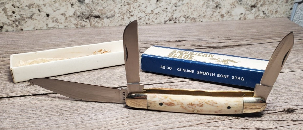 Parker American Blade AB-30 Stockman Pocket Knife Seki Japan Vintage Bone NIB