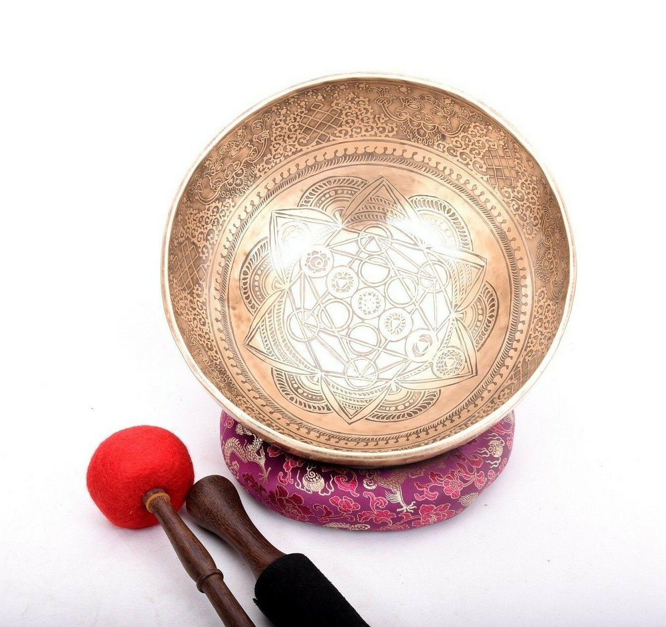 12 inches Sacred Geometric Flower Of Life Singing Bowl - Deep Sound Healing Bowl