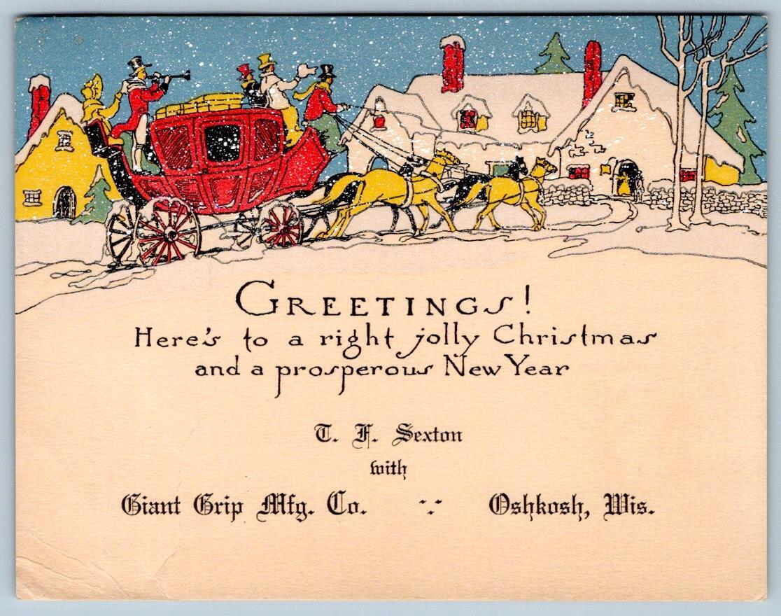 1920-30\'s ONE SIDED CHRISTMAS CARD ADVERTISING GIANT GRIP CO OSHKOSH WI SEXTON