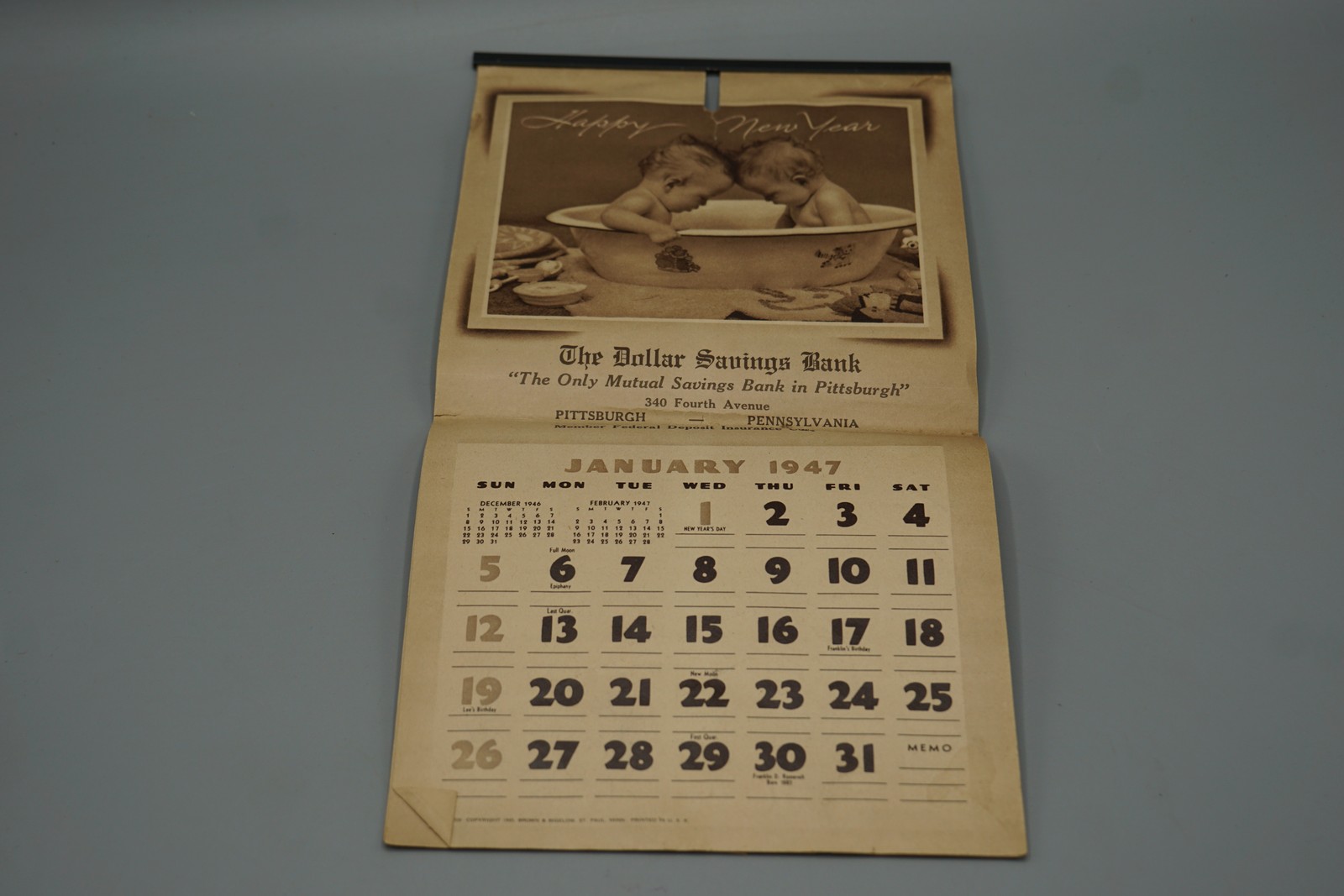 Vintage 1947 The Dollar Savings Bank Pittsburgh PA Advertising Calendar Babies