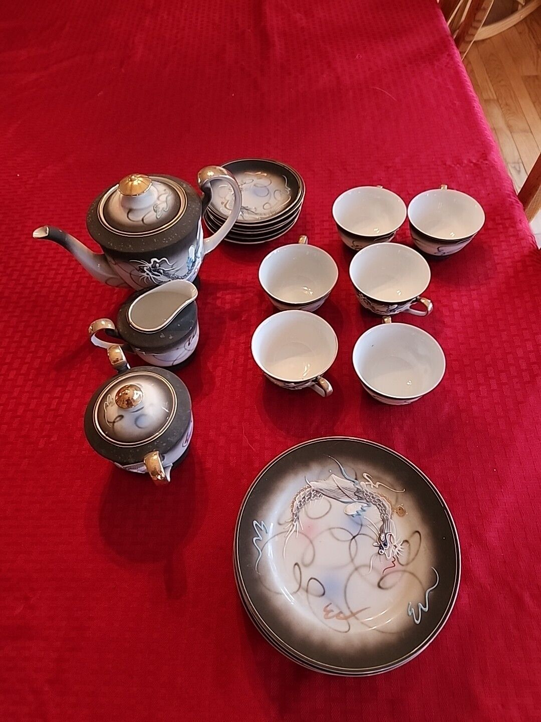 VTG Hadson Japan Moriage Dragonware Tea Service for 6