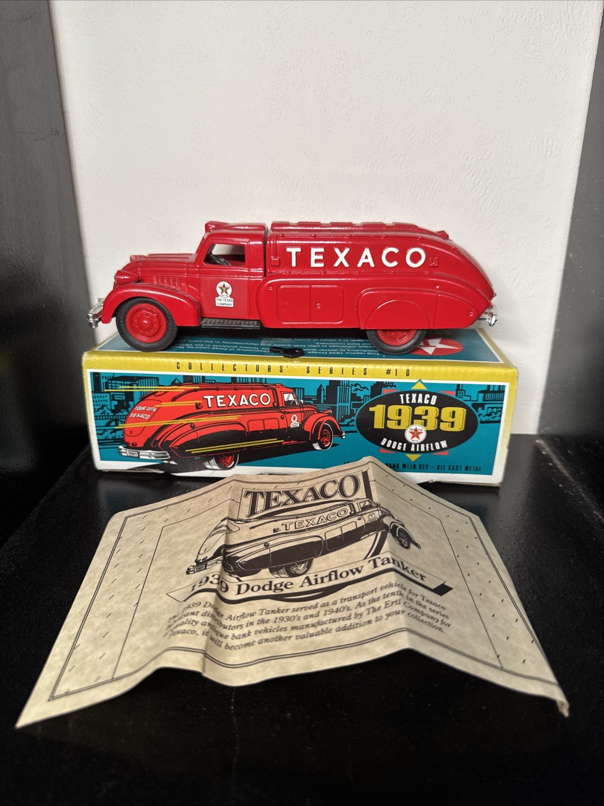Texaco 1939 Dodge Airflow Bank Red Die Cast Collectors Series #10 W/PAPER INSERT