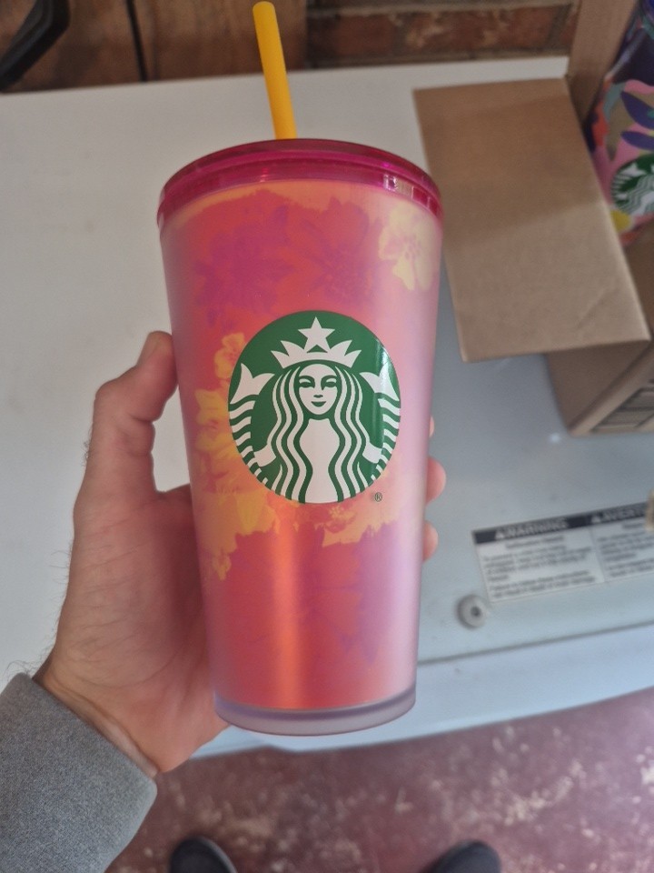 🌺 STARBUCKS Floral Summer Tumbler 16 oz – Soft Touch Pink & Orange – NEW 2023