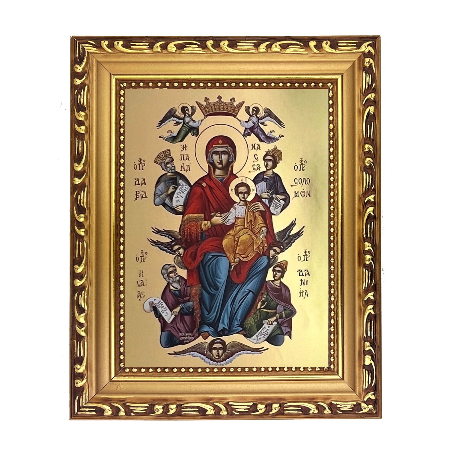 Virgin and Child, Queen of the Universe, Full Body Greek Orthodox Icon Framed