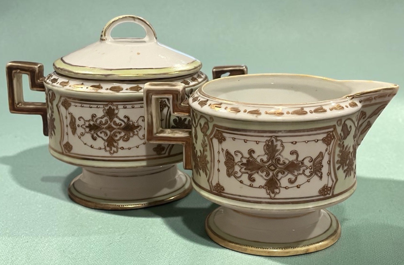Hand Painted Moriage Pre 1930s Nippon Sugar Set Hand Painted Moriage Pre 1930s Nippon Sugar Set