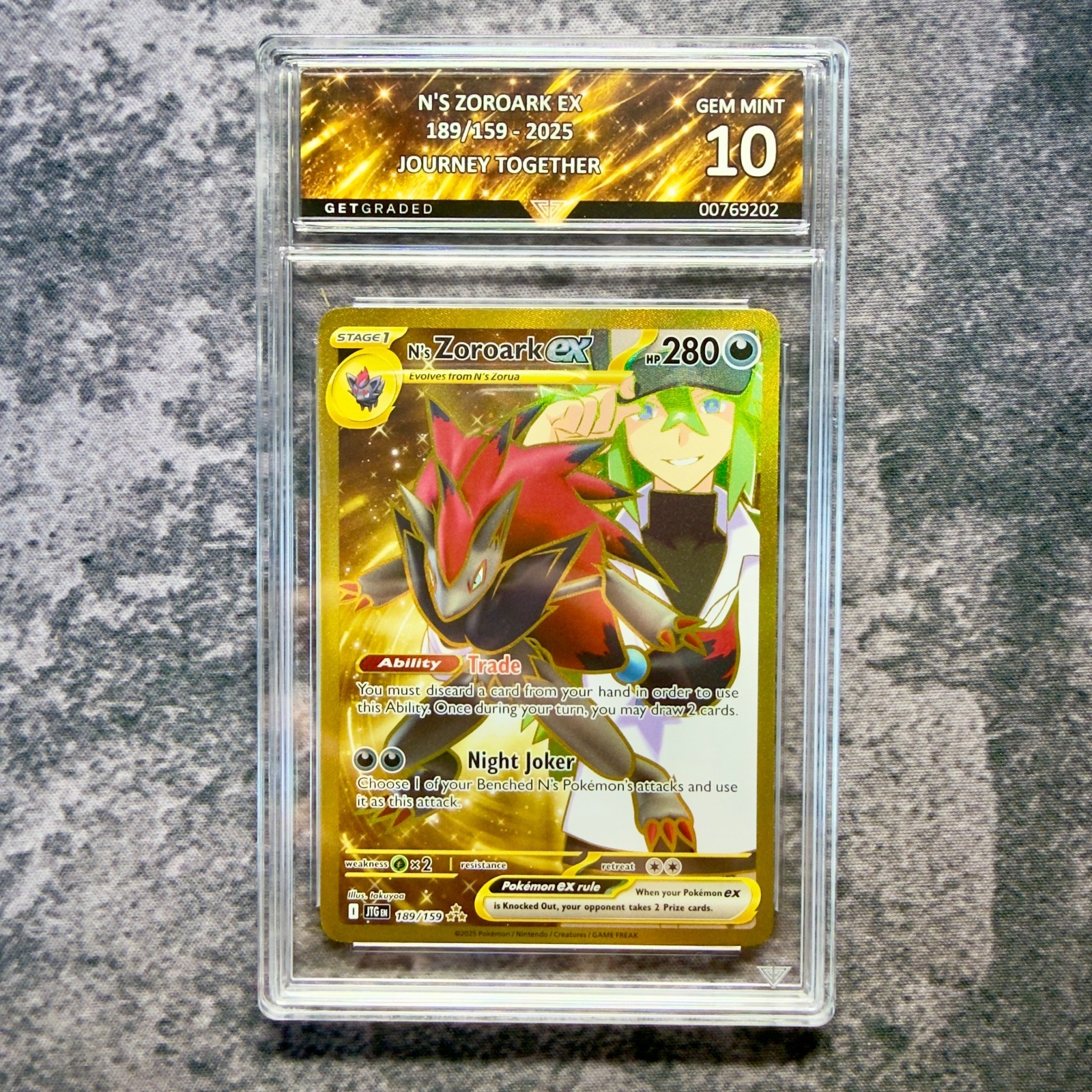 N's Zoroark 189/159 Journey Together GetGraded 10 Art Label Pokemon