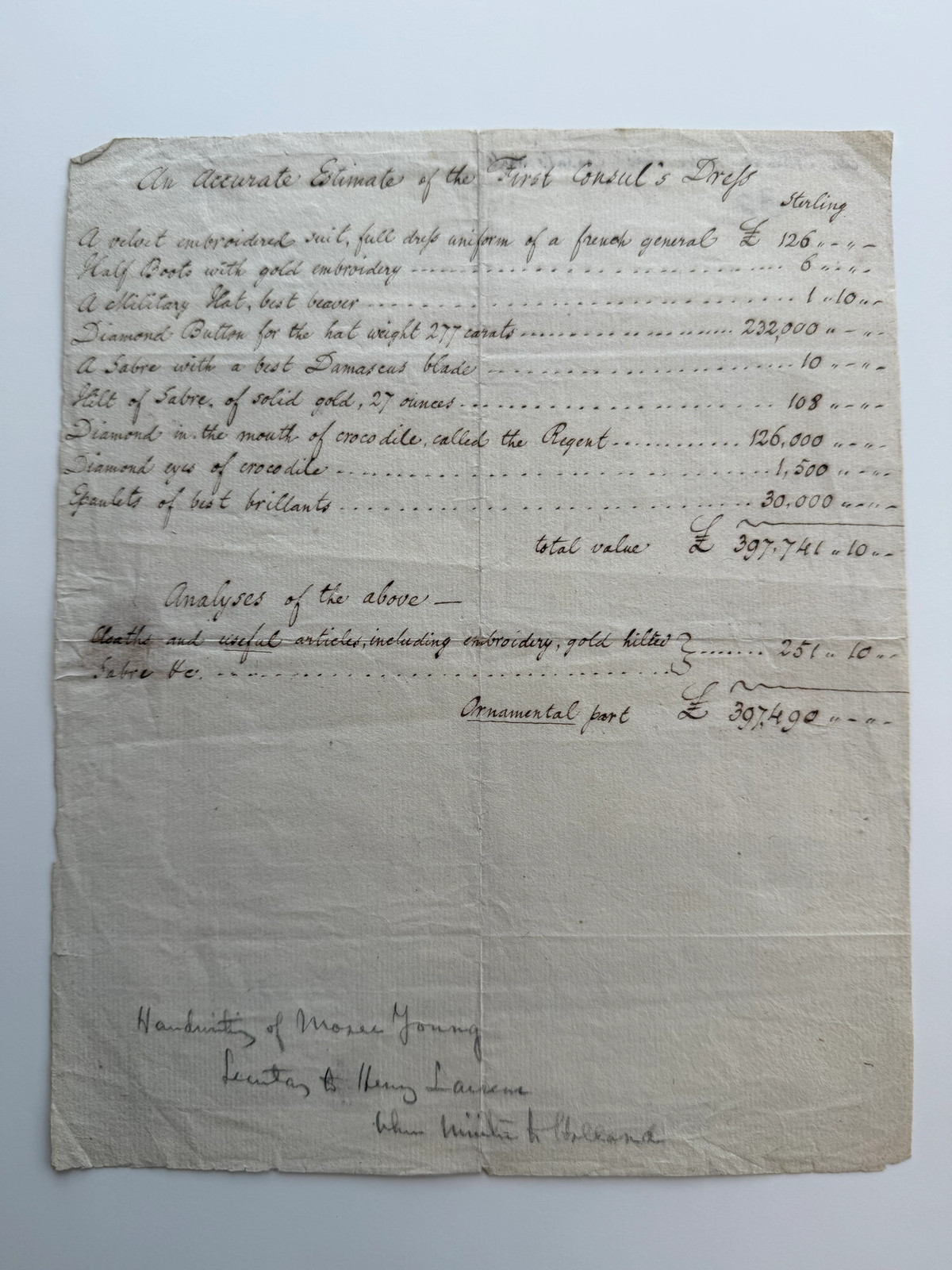 c1821 Napoleon’s Diamonds and Jeweled Dress — Early 19th-Century Manuscript