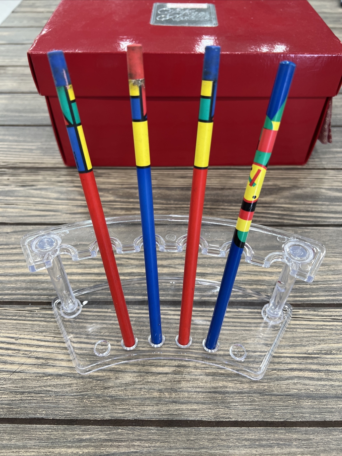 Vintage Unsharpened Pencil Lot Of 4 Made In Japan Primary Color Geometric