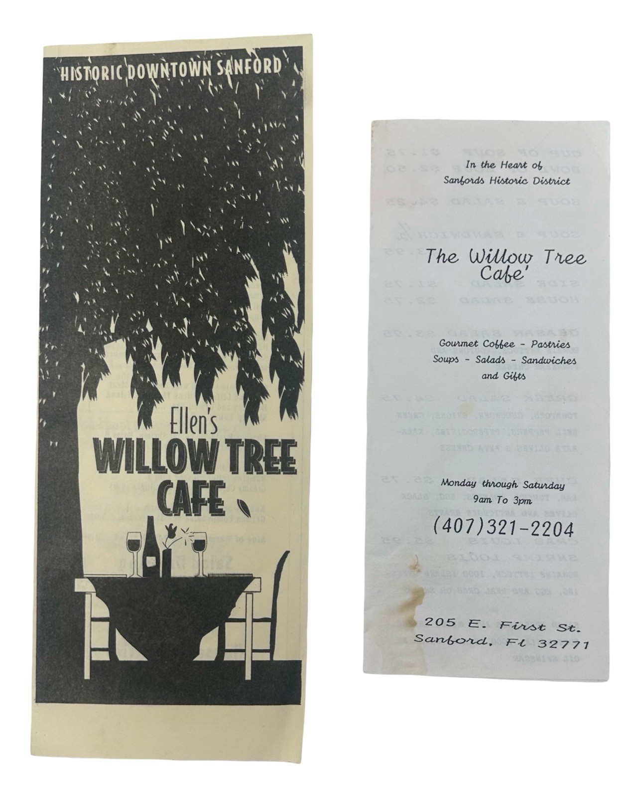 Vintage Ellen's Willow Tree Cafe Menu Lot Sanford FL Florida Pre-Hollerbach's