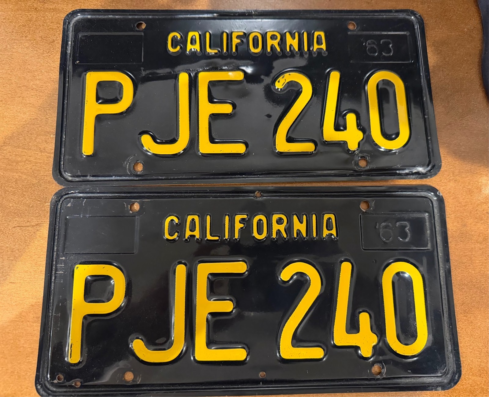 1963 California Black License Plates Pair Pair w/ 1965 Sticker YOM Vintage