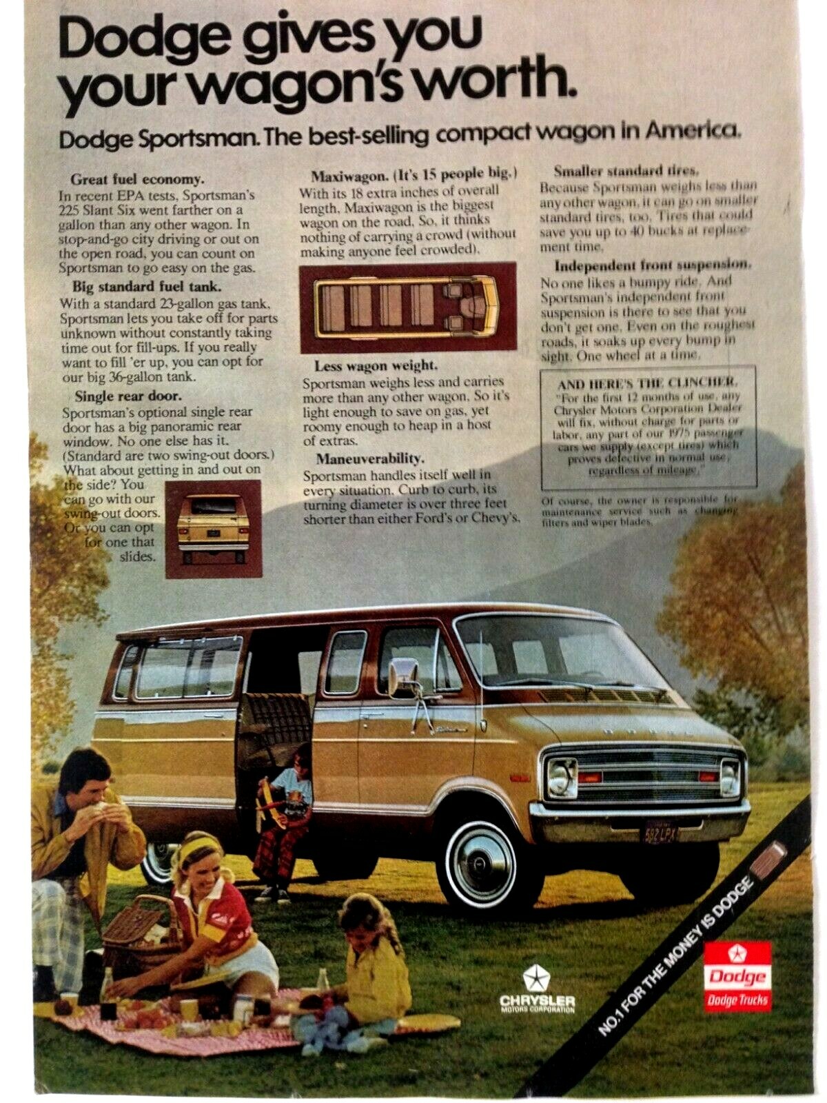1975 Dodge Sportsman Van Wagon Print Ad Gives You Worth