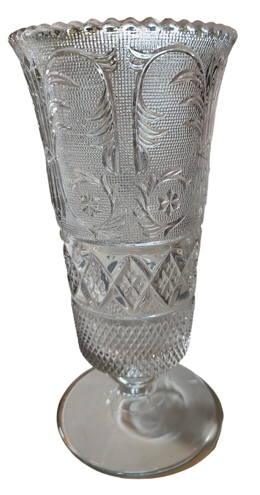 Duncan Miller Sandwich Glass Footed Pedestal Large 9.5 in Urn Vase Granny Core