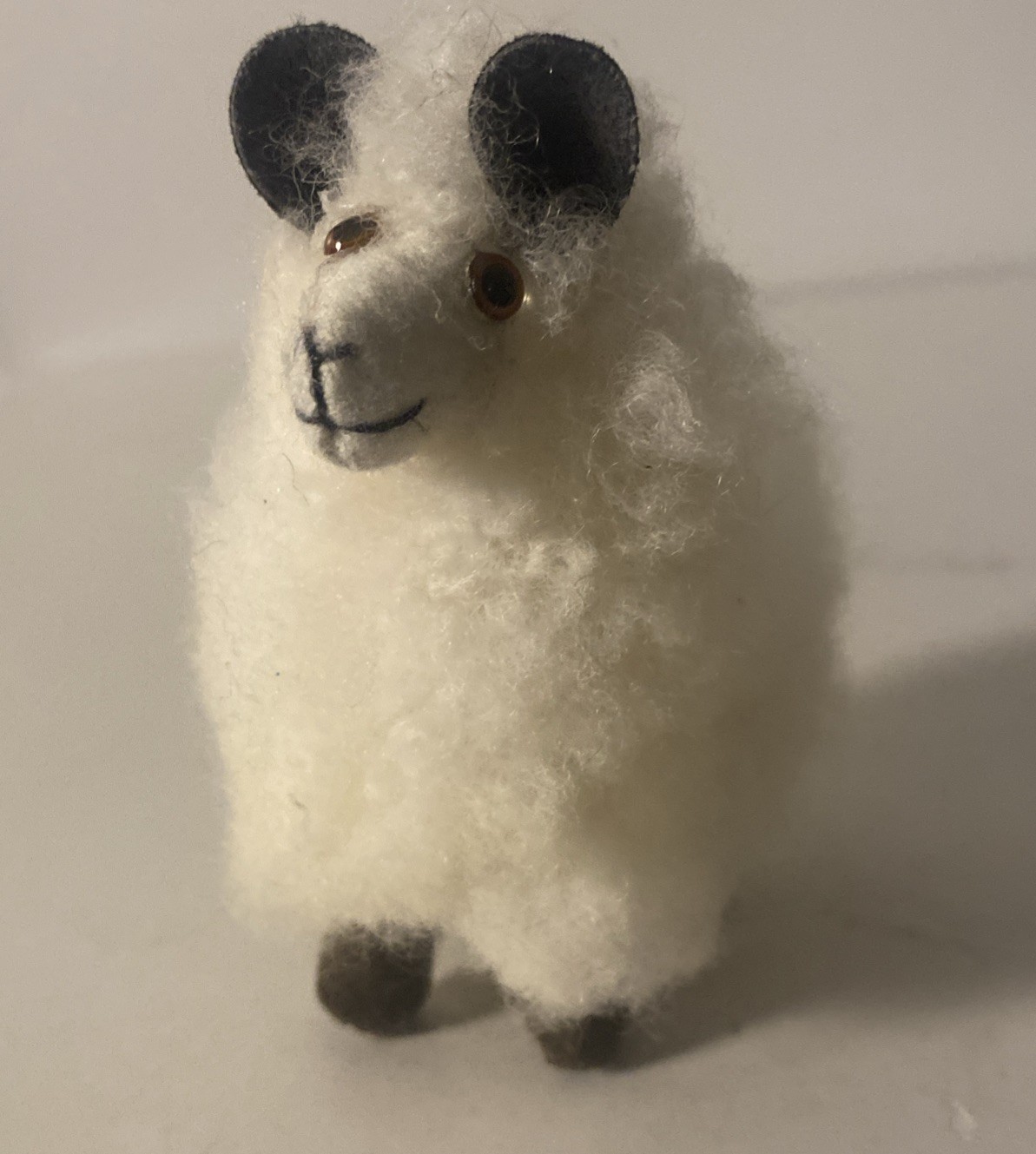 Vintage Woolly Ram Sheep Goat Figurine Animal Real Wool White Brown
