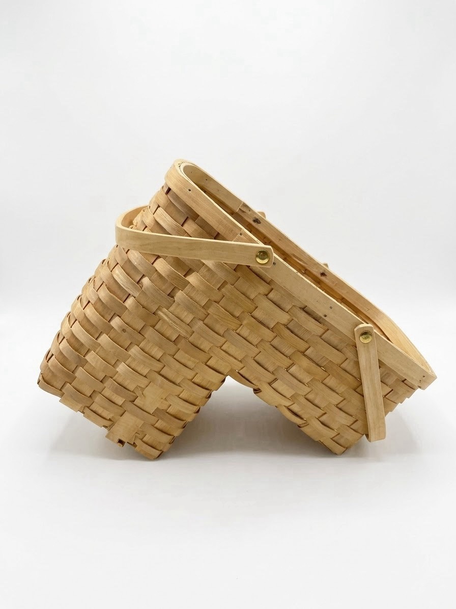 Vintage Stair Step Basket Staircase Storage Handles Farmhouse Woven Cottagecore