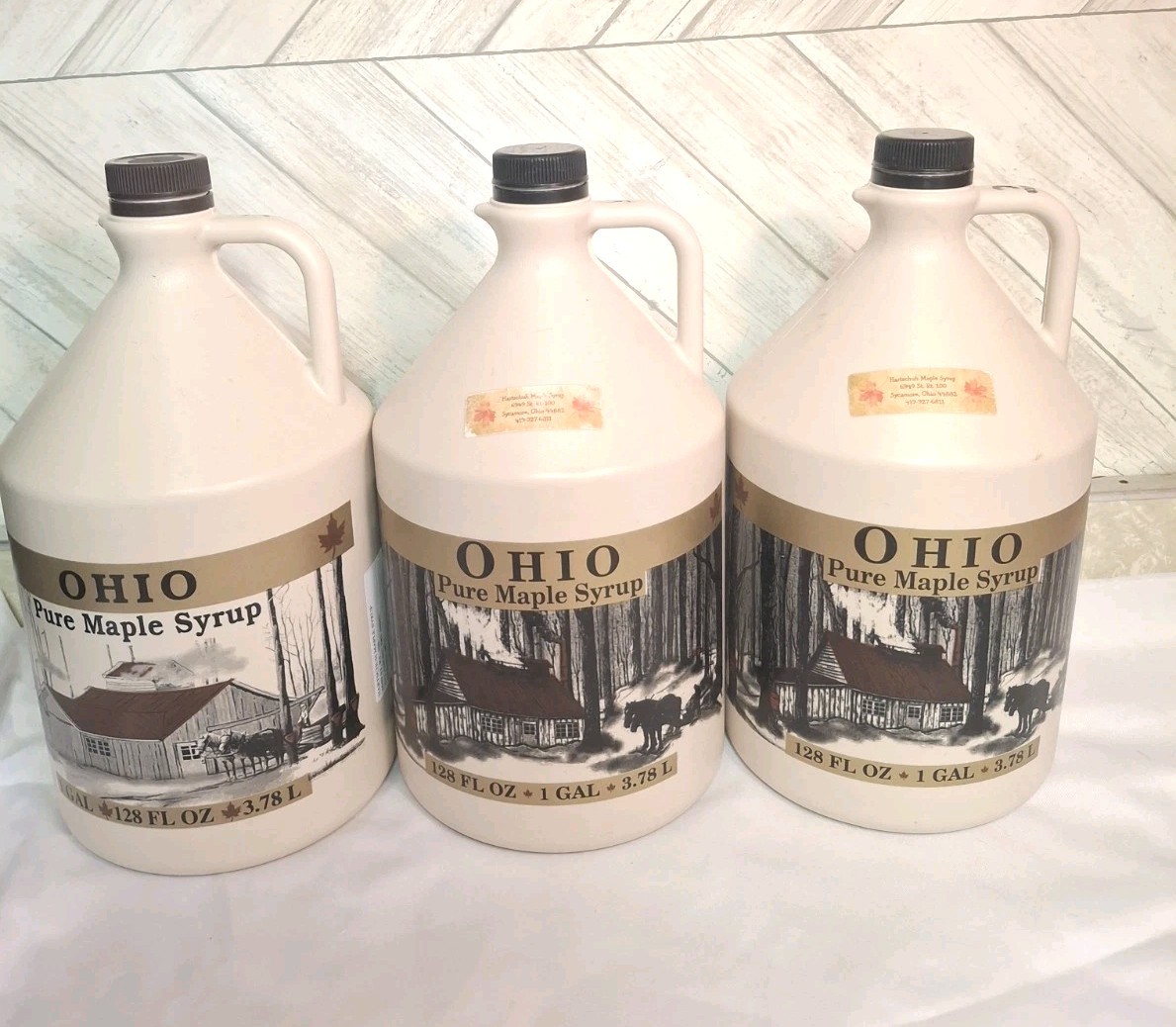 Pure Ohio Maple Syrup Vintage EMPTY BOTTLES Lot Of 3 Gallon 128 FL OZ Jugs 