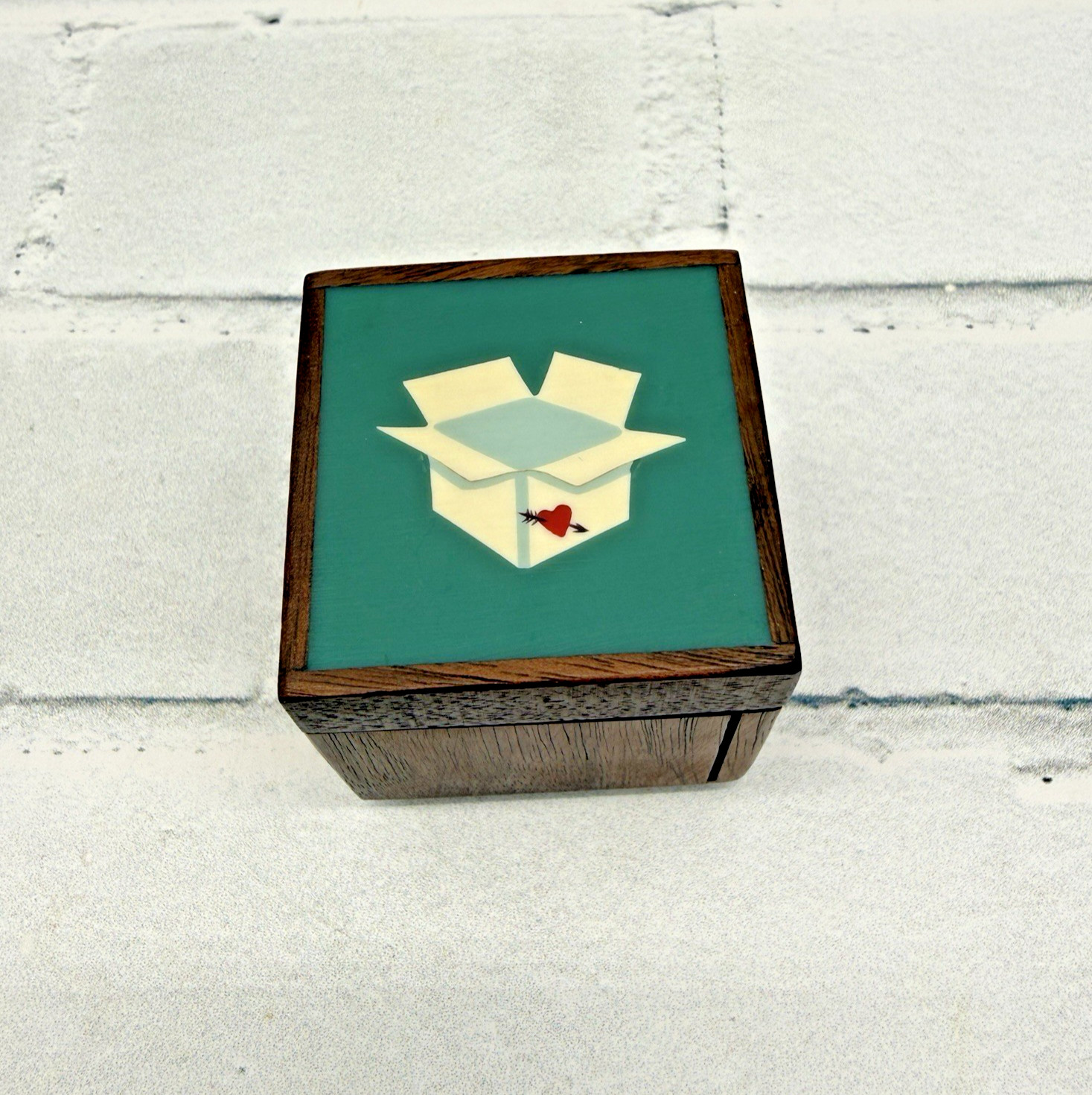 Vtg Robert McKeown Wood Stamp Box Resin Hand Crafted Trinket Love Happy Mail