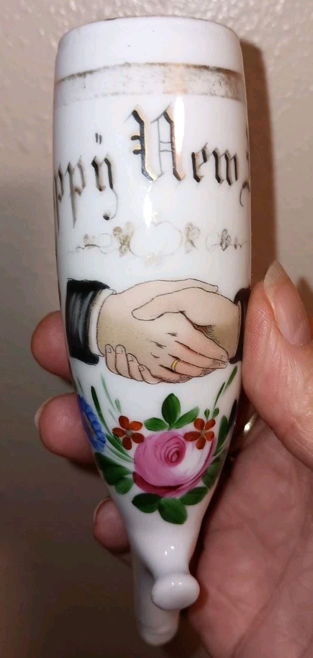 Antique German Porcelain Happy New Year Pipe Bowl
