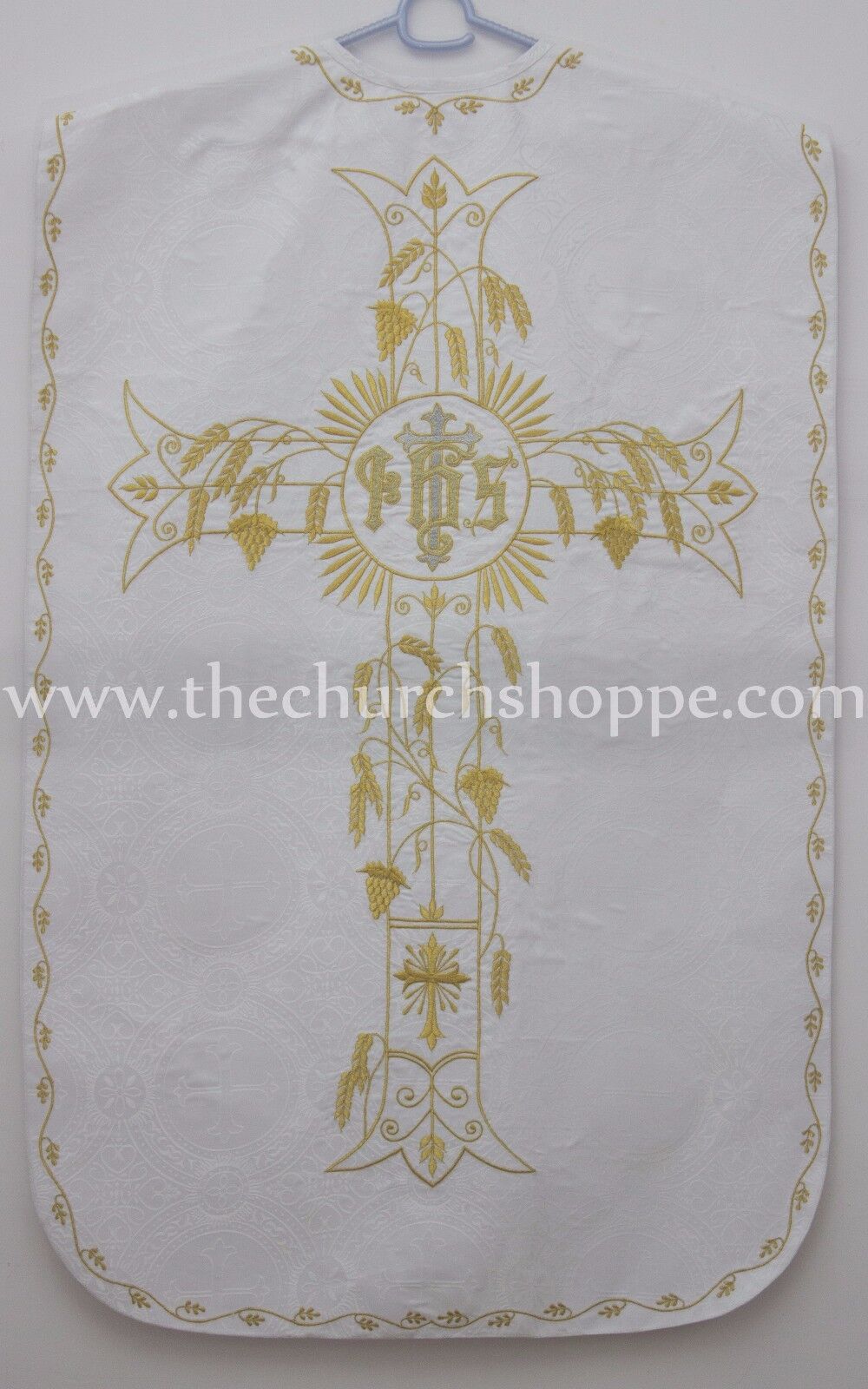 NEW WHITE Roman Chasuble Fiddleback Set Vestment 5pcs mass set IHS embroidery
