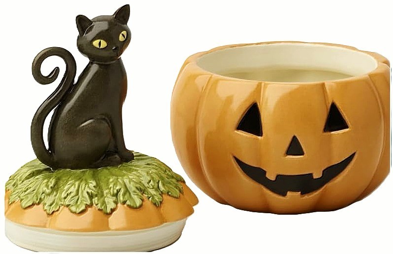 Lenox Haunted Halloween Black Cat Pumpkin Covered Jack-O\'-Lantern NEW IN BOX