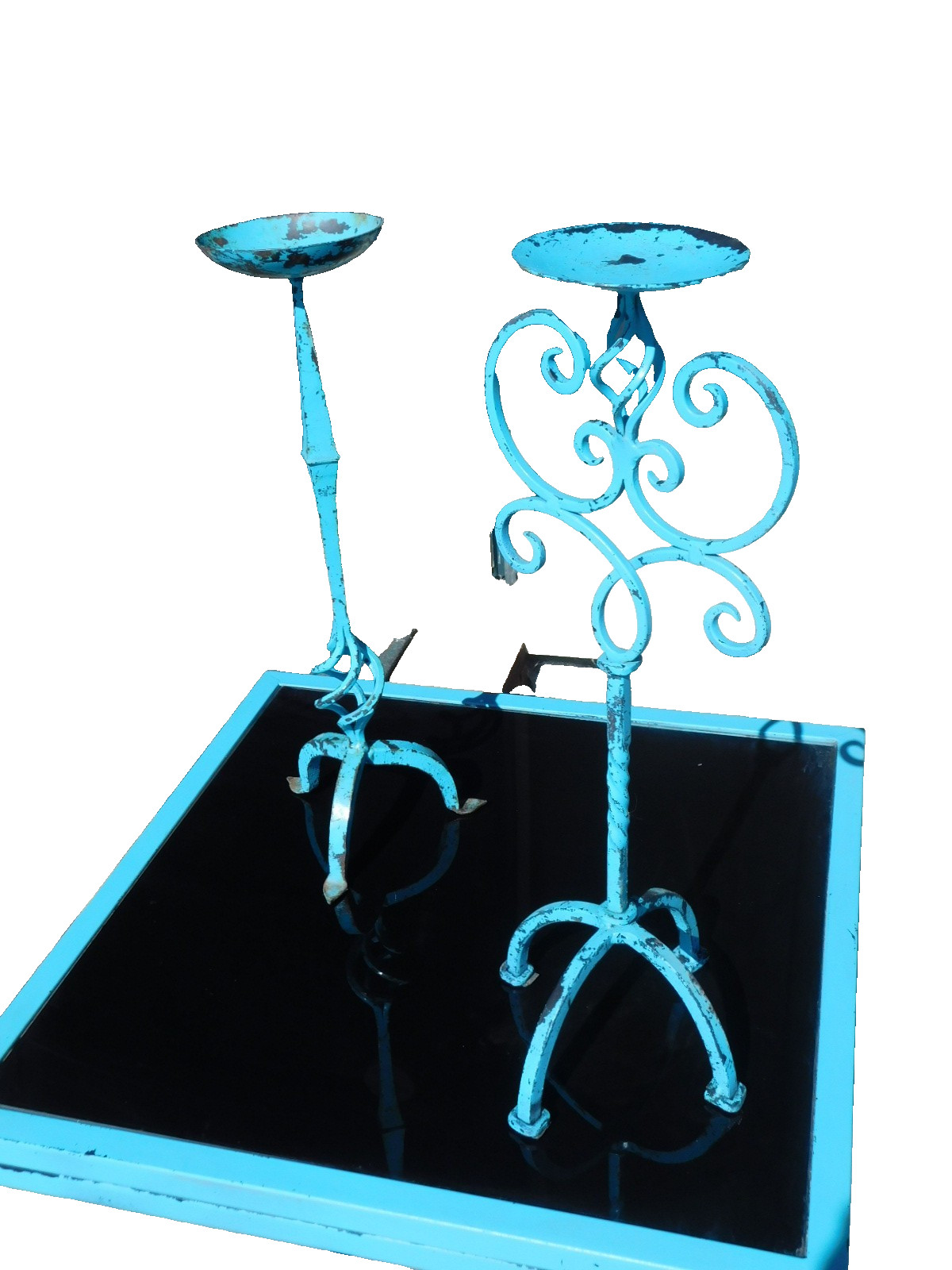Vintage 2 Blue Wrought Iron PAIR 16\