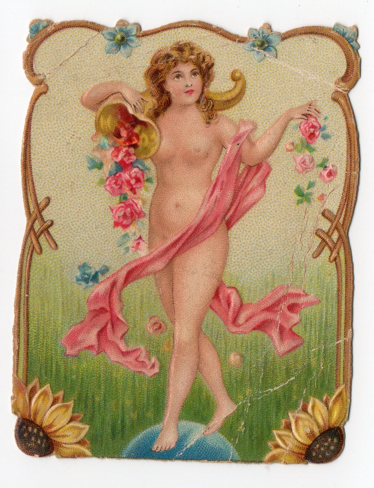 Antique Monterrey Cigarettes Trade Card Embossed Die-Cut Chromolithograph Nude