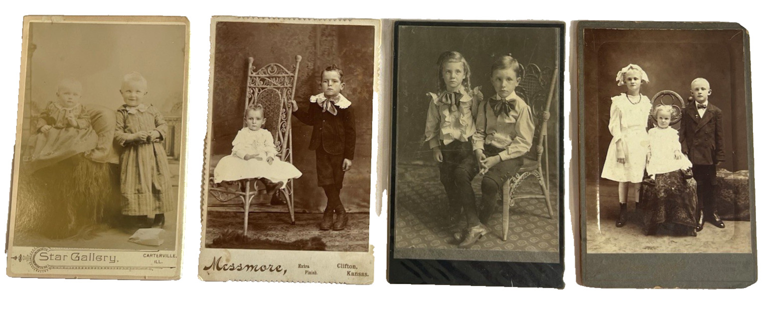 Antique Cabinet Card Photos Featuring Children Late 1800s To Early 1900s 4pcs.
