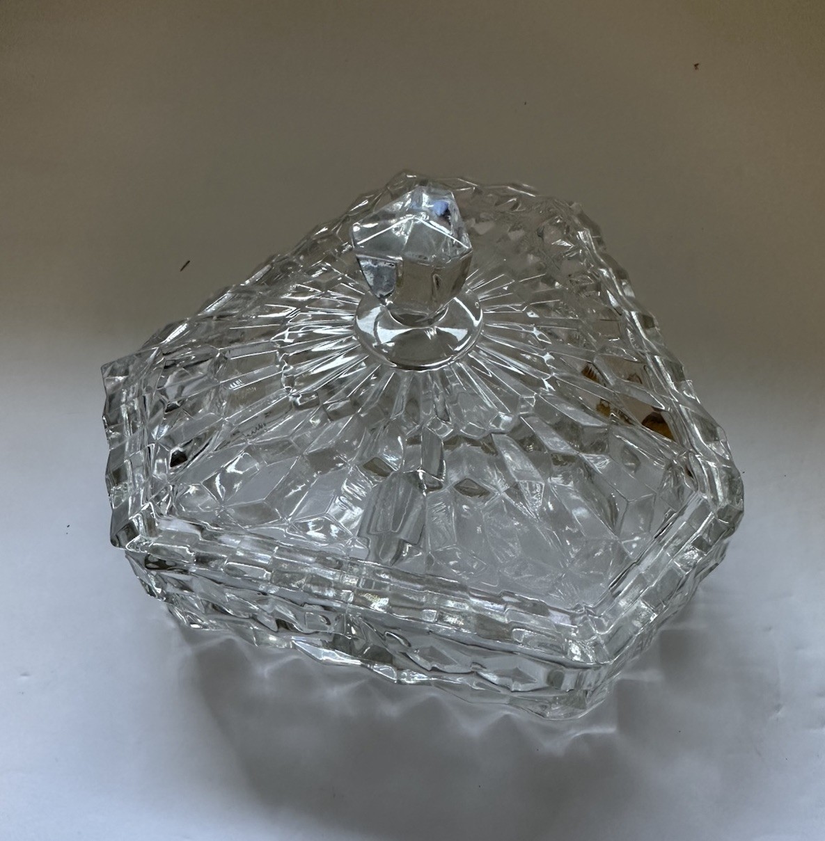 VTG Fostoria American Glass Candy Dish Covered Hexagon 3 Divided Sections