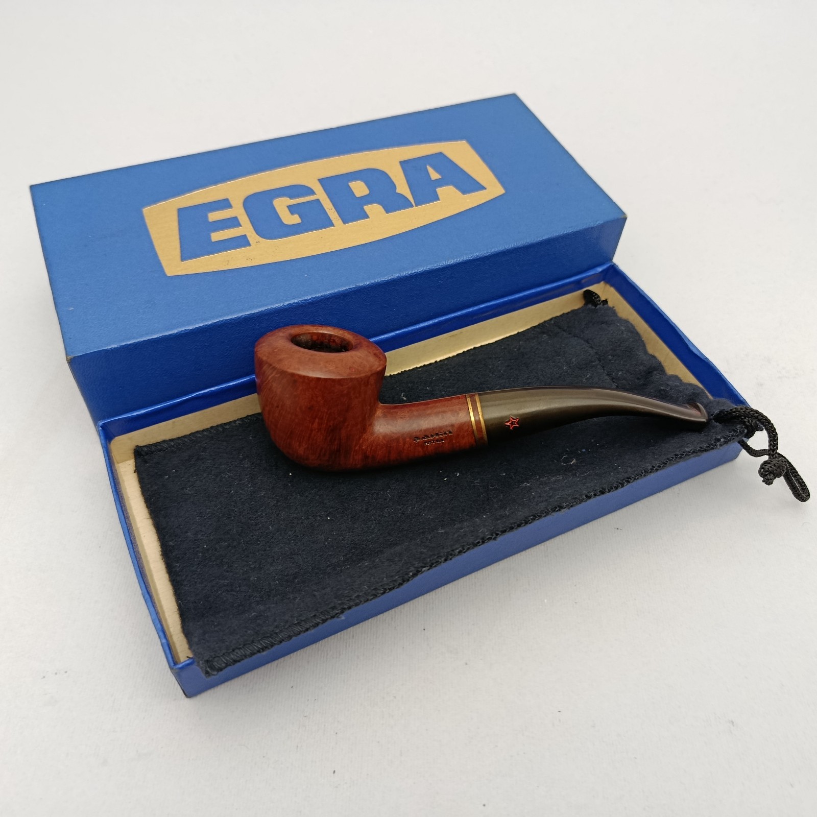 Hilson EGRA EXTRA Red Star Belgium Briar Pipe + Original Box VTG 1970s NOS