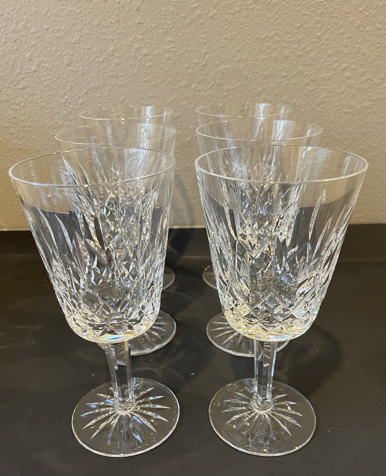 Vtg.Waterford Lismore Water Goblets Crystal Glasses 6.75 Tall Set of 6