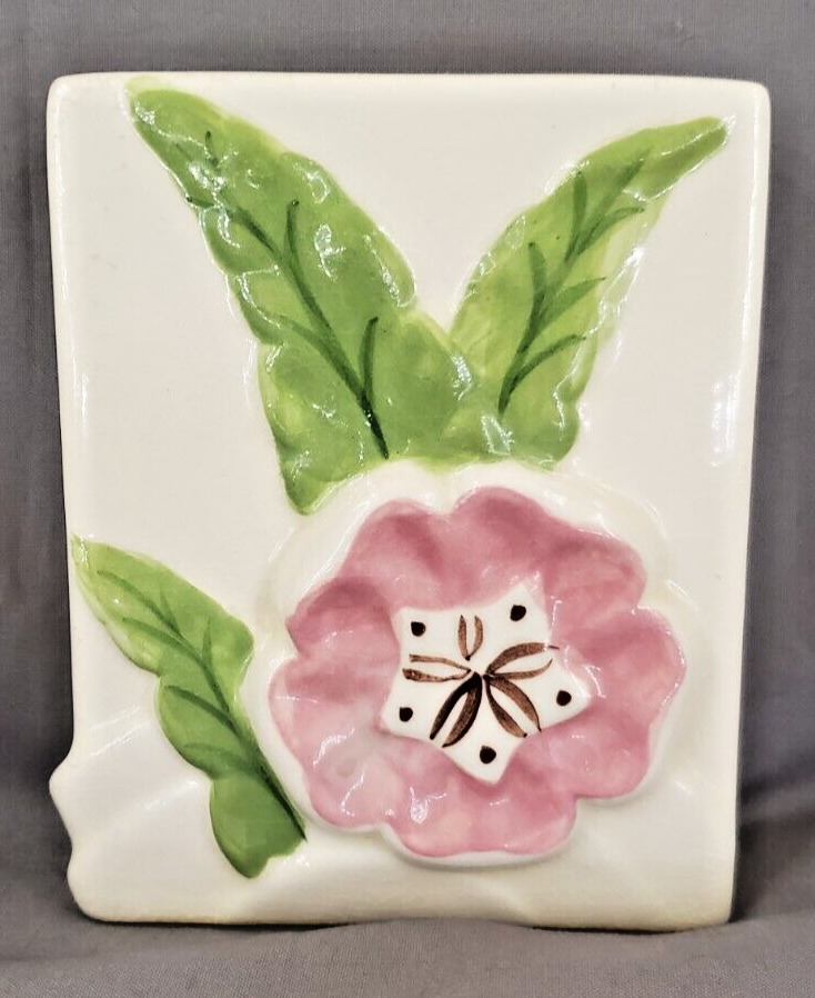 Vintage Block Pottery California Ceramic Wall Pocket Planter Wild Rose Flower