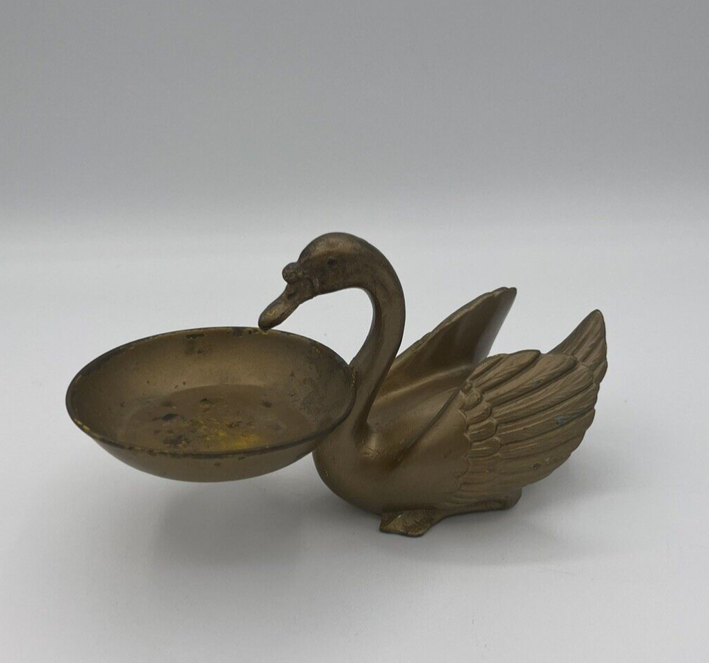 Goldtone Swan With Trinket Dish Vintage 
