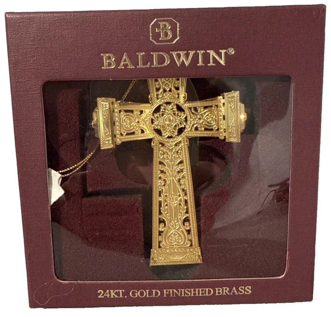Baldwin 2005 Limited Edition Brass Cross Ornament 24KT Gold Finish 3D 4 Inch