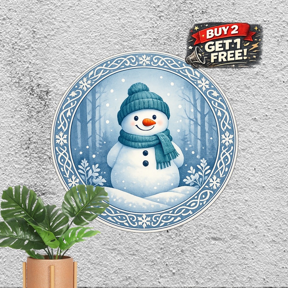 Snowman Winter Sign Round Metal Sign Holiday Snow Wall Decor Plaque 8x8
