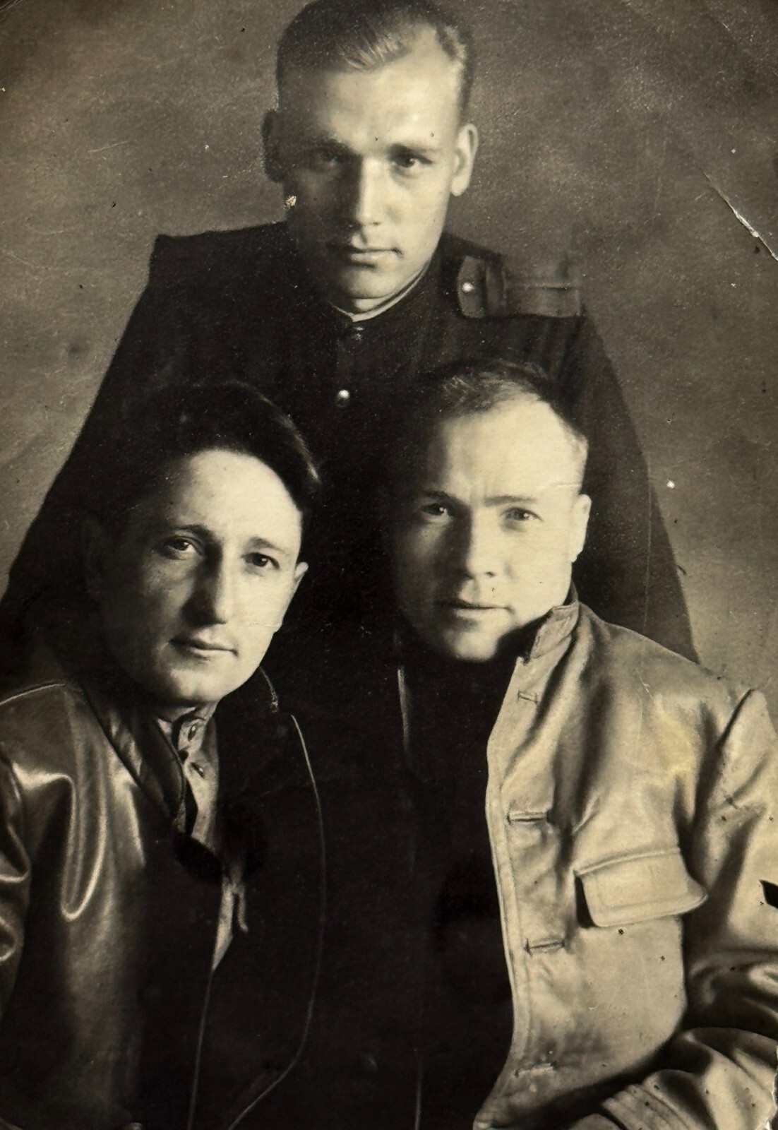 1940s Friends Handsome Men Soviet Vintage B&W Photo Snapshot