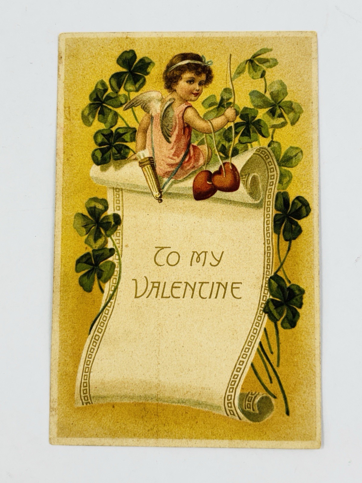 Antique 1910s Cupid Cherry Heart To My Valentine Postcard Germany Unused