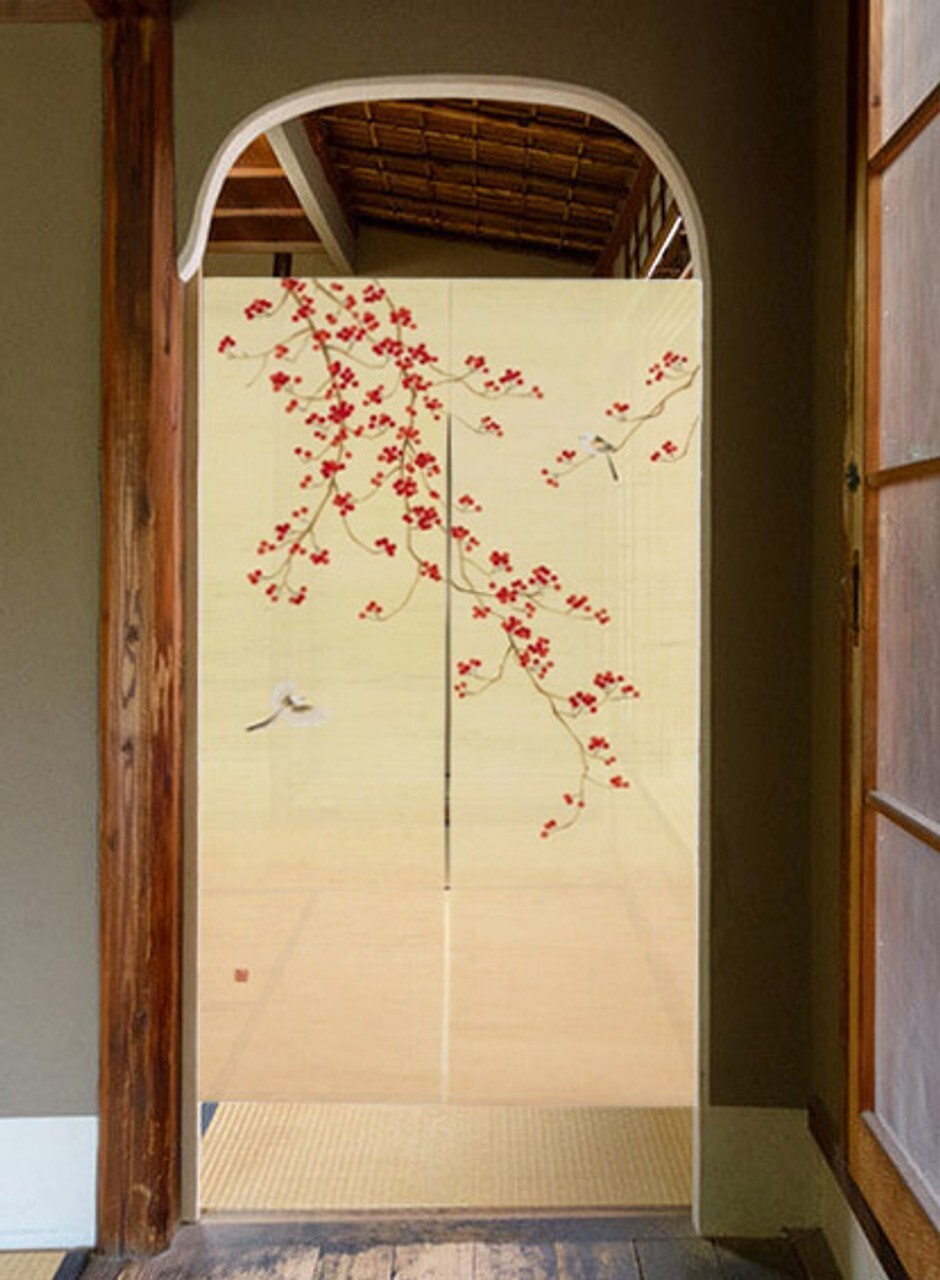 Kyoto Noren Japanese door curtain Linen winterberry Umemodoki handpaint Japan