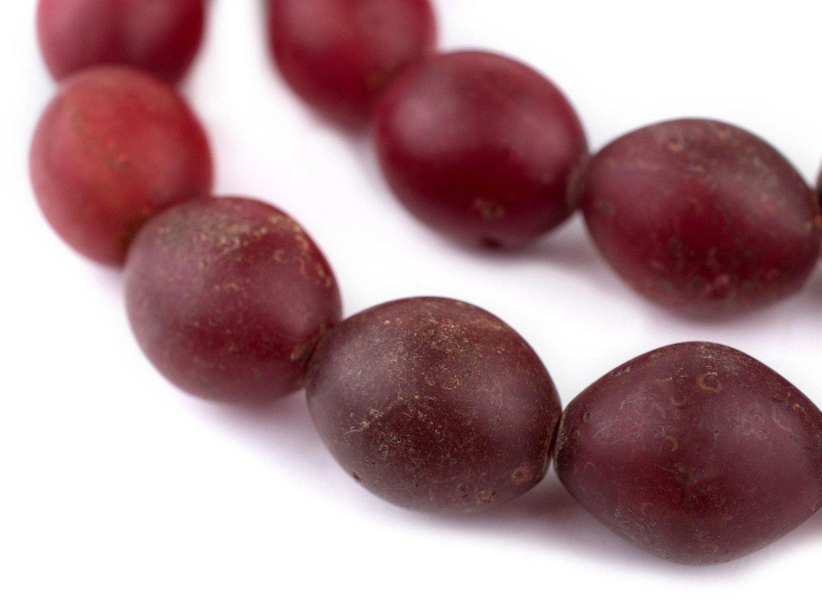 Antique Red Tomato Beads 28x24mm Ethiopia African Oval Glass 28 Inch Strand