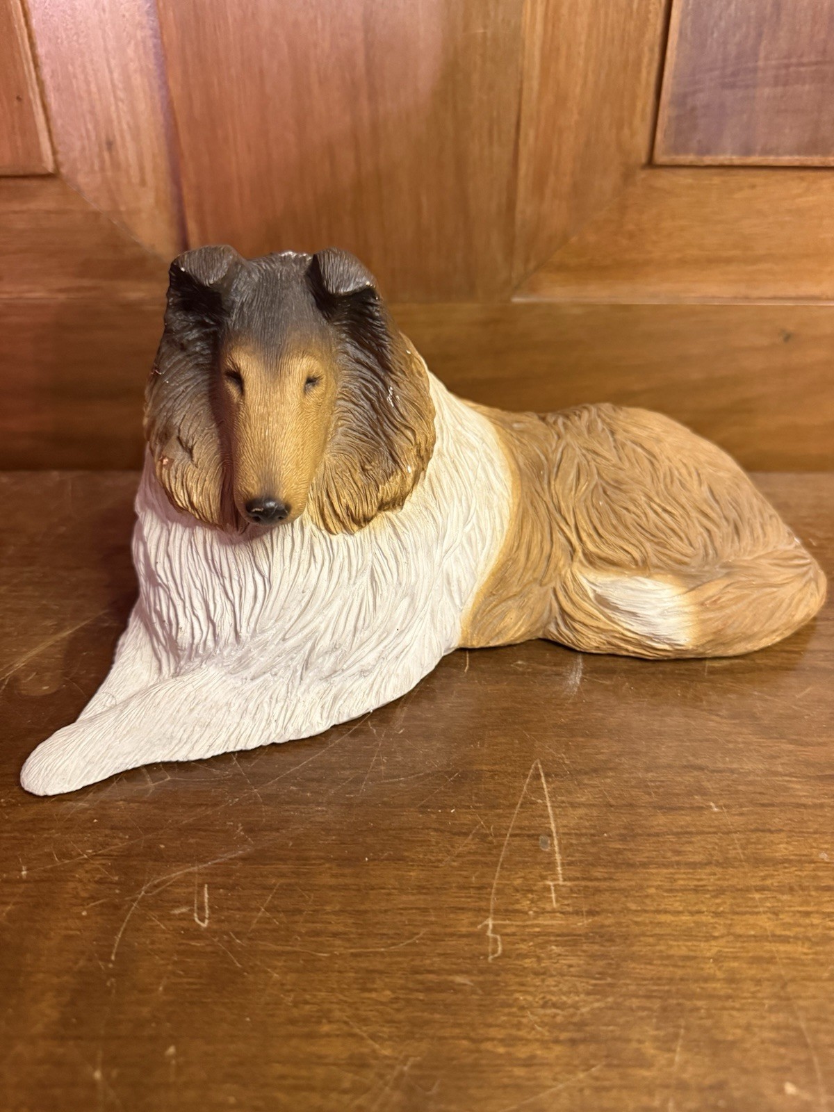 Vintage 1984 Sandicast Collie Dog Sculpture Signed Sandra Brue USA
