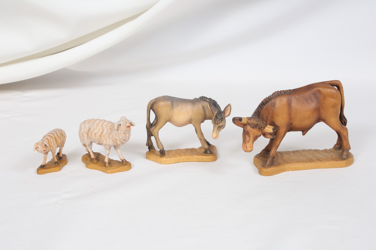 Lepi Nativity Animals Set 4 Bull Donkey 2 sheep- Wood hand carved -Italy
