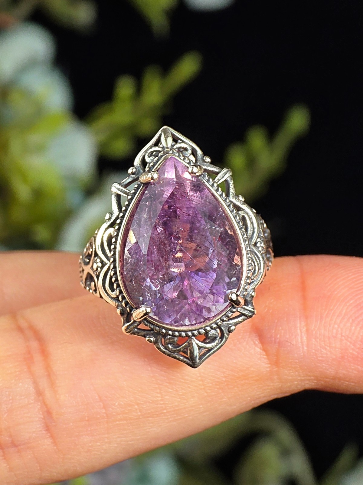AMETHYST SUPER 7 RING 925 STERLING SILVER RARE STONE GENUINE - ADJUSTABLE SIZE