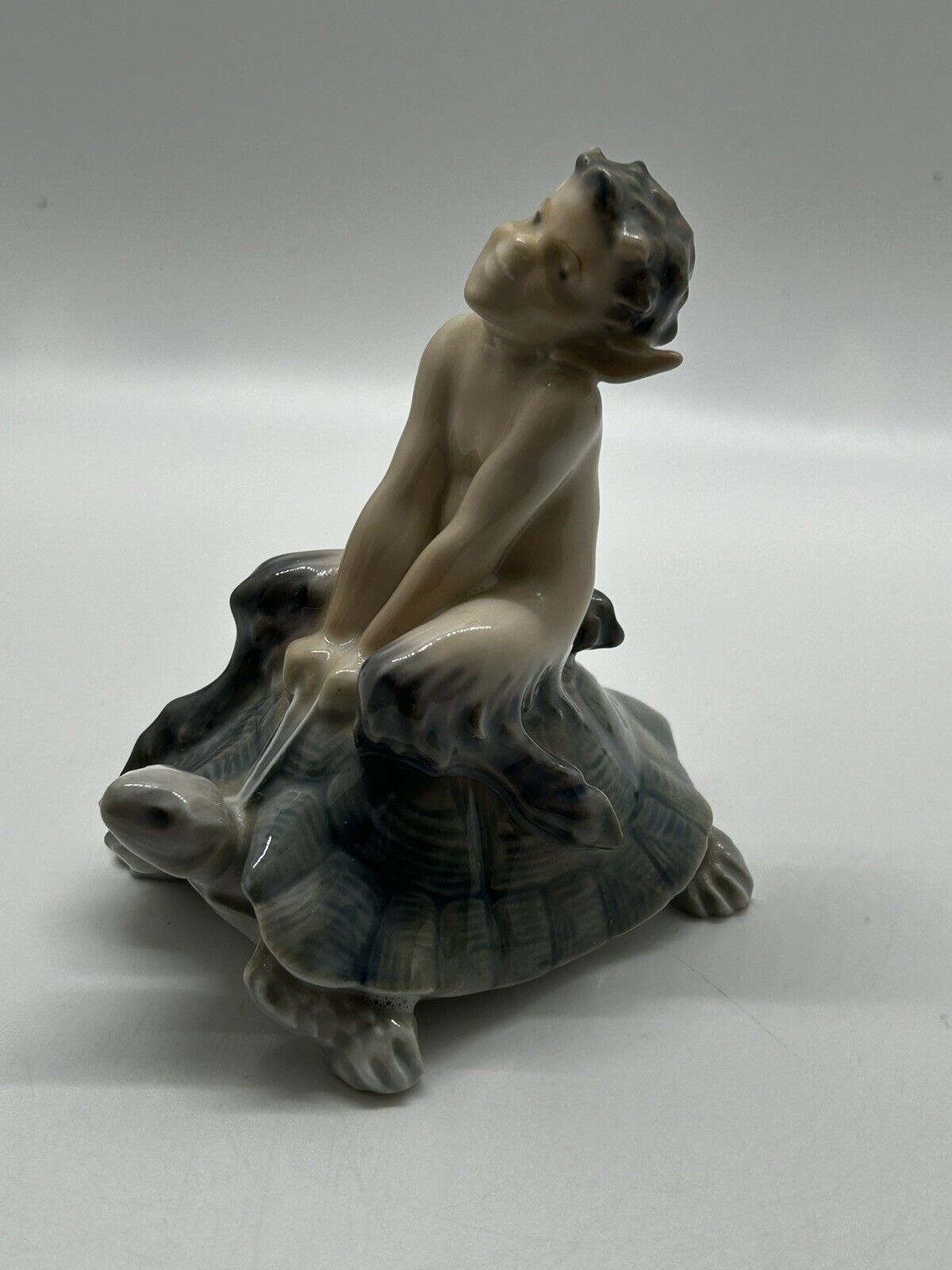 ROYAL COPENHAGEN Faun Satyr Pan Boy Riding Turtle  #858 Porcelain