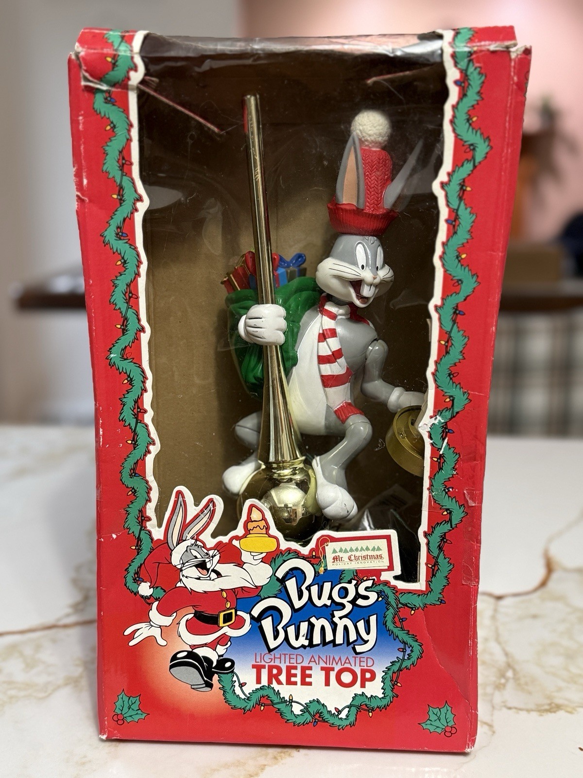 Vintage 1995 Mr Christmas Bugs Bunny Animated Lighted Tree Topper W/ Box