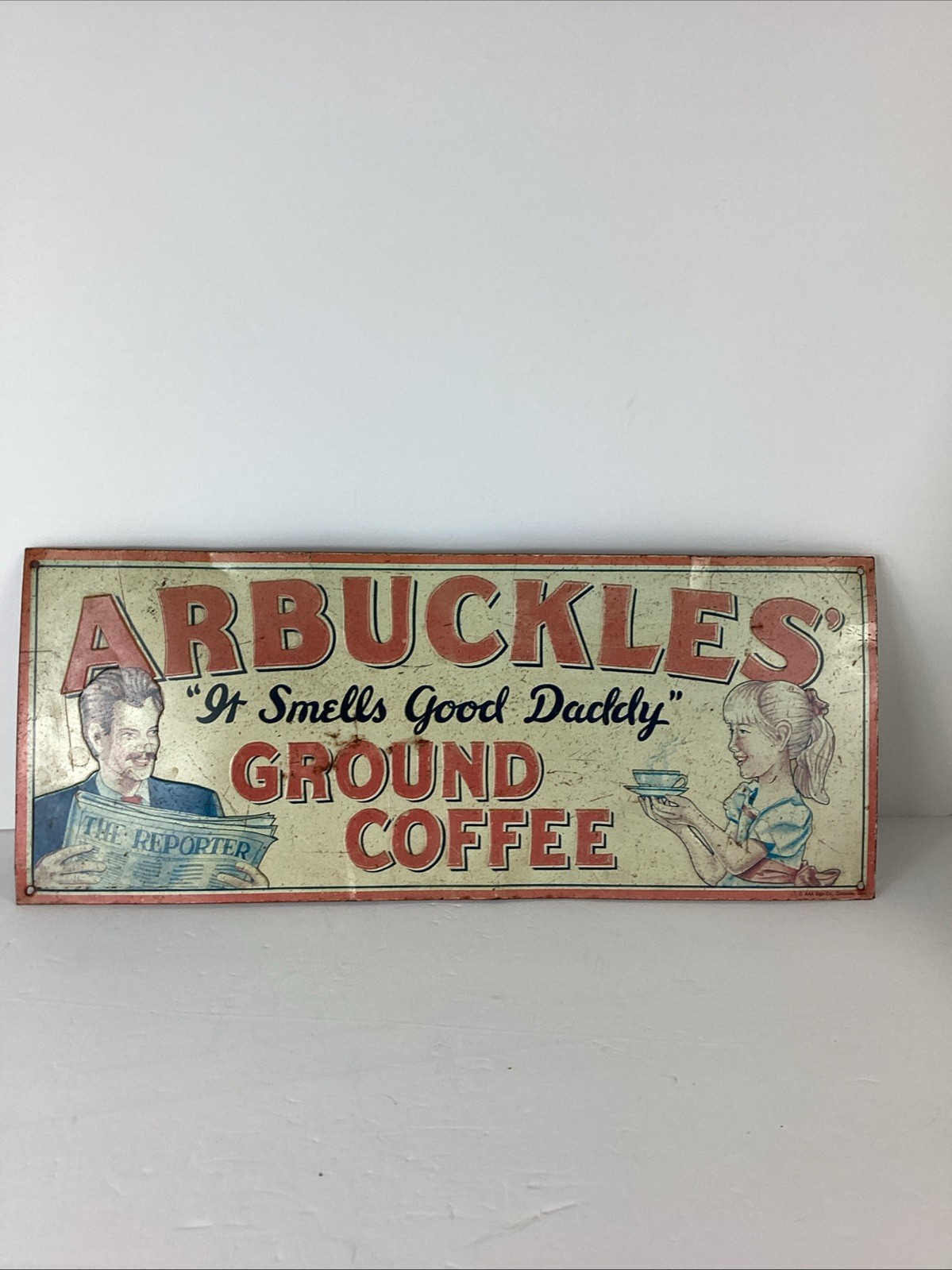 VTG 1991 Arbuckles Ground Coffee Embossed Metal Sign AAA Sign Co Coitsville OHIO